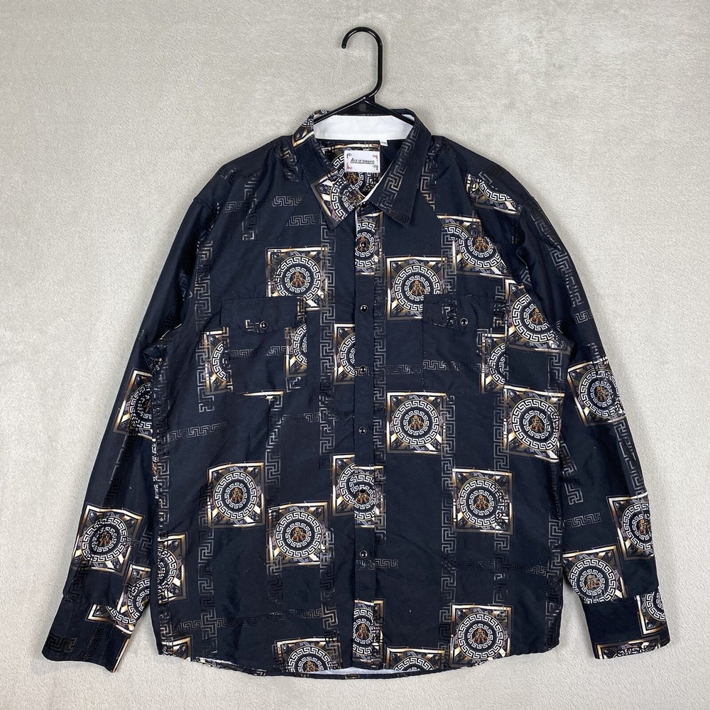 Ace Of Diamond Western Pearl Snap Shirt Mens XXL Black Gold Geometric Cowboy